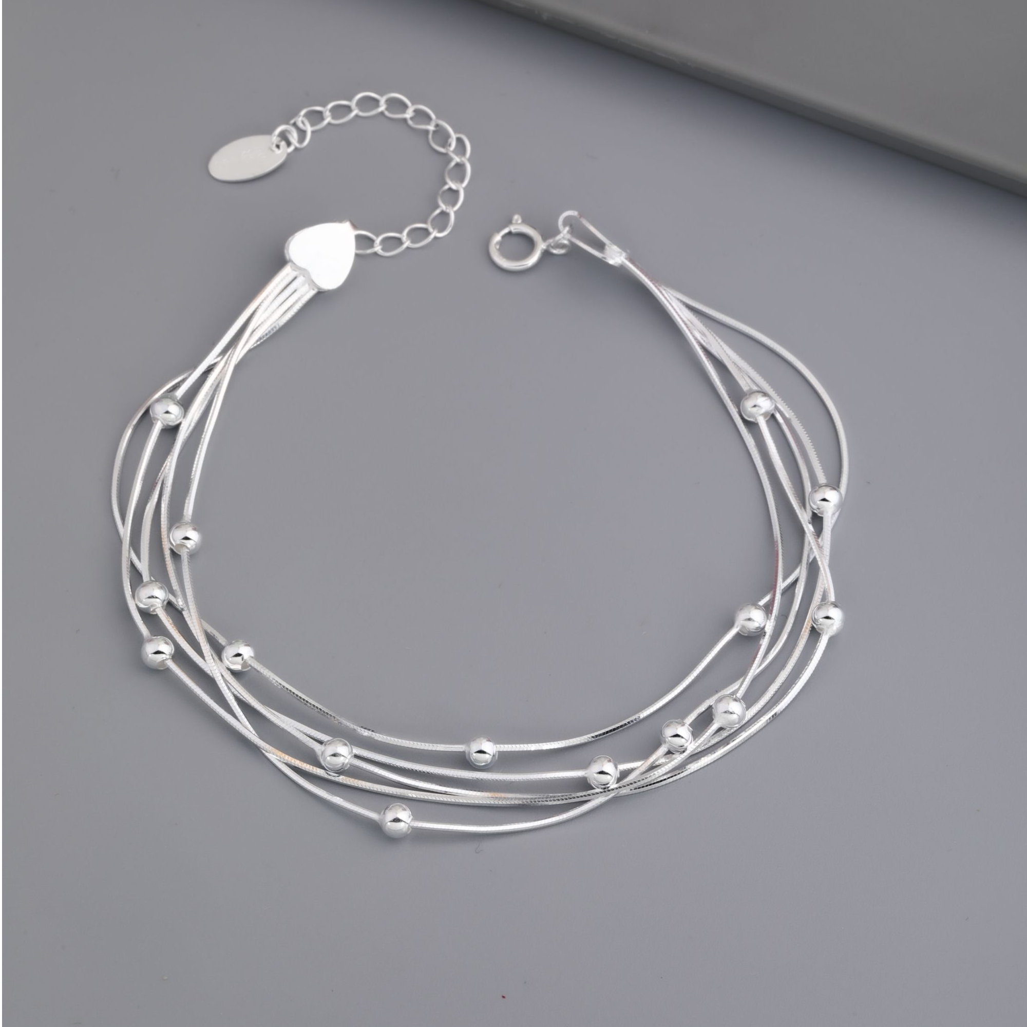 足银手链 阿乐珠宝—足银990五条蛇骨链手链时尚百搭送女友