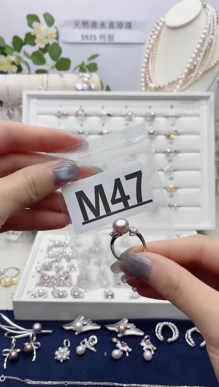 银S925镶嵌珠宝奇石淡水珍珠小***～M47