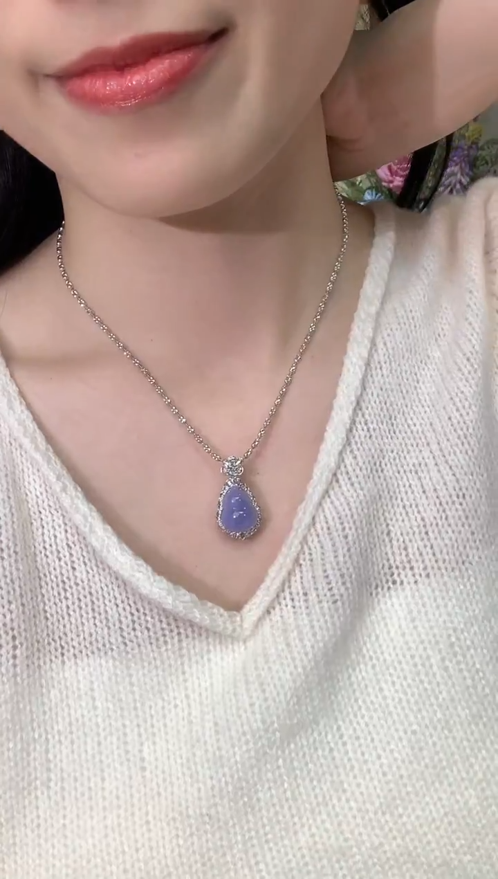 吊坠(不含链)18K金镶嵌翡翠冬日珠宝E42紫货有色差