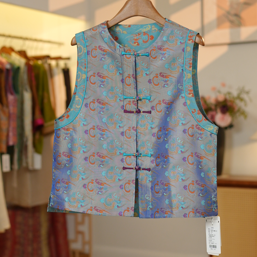 【蜀锦.如意祥云】 2025秋季新款100桑蚕丝双面穿圆领马甲F25317