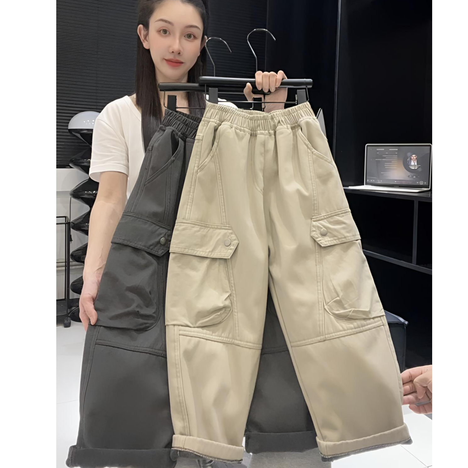 男童裤子工装裤春秋款2025新款中大童男孩洋气宽松纯色休闲长裤潮