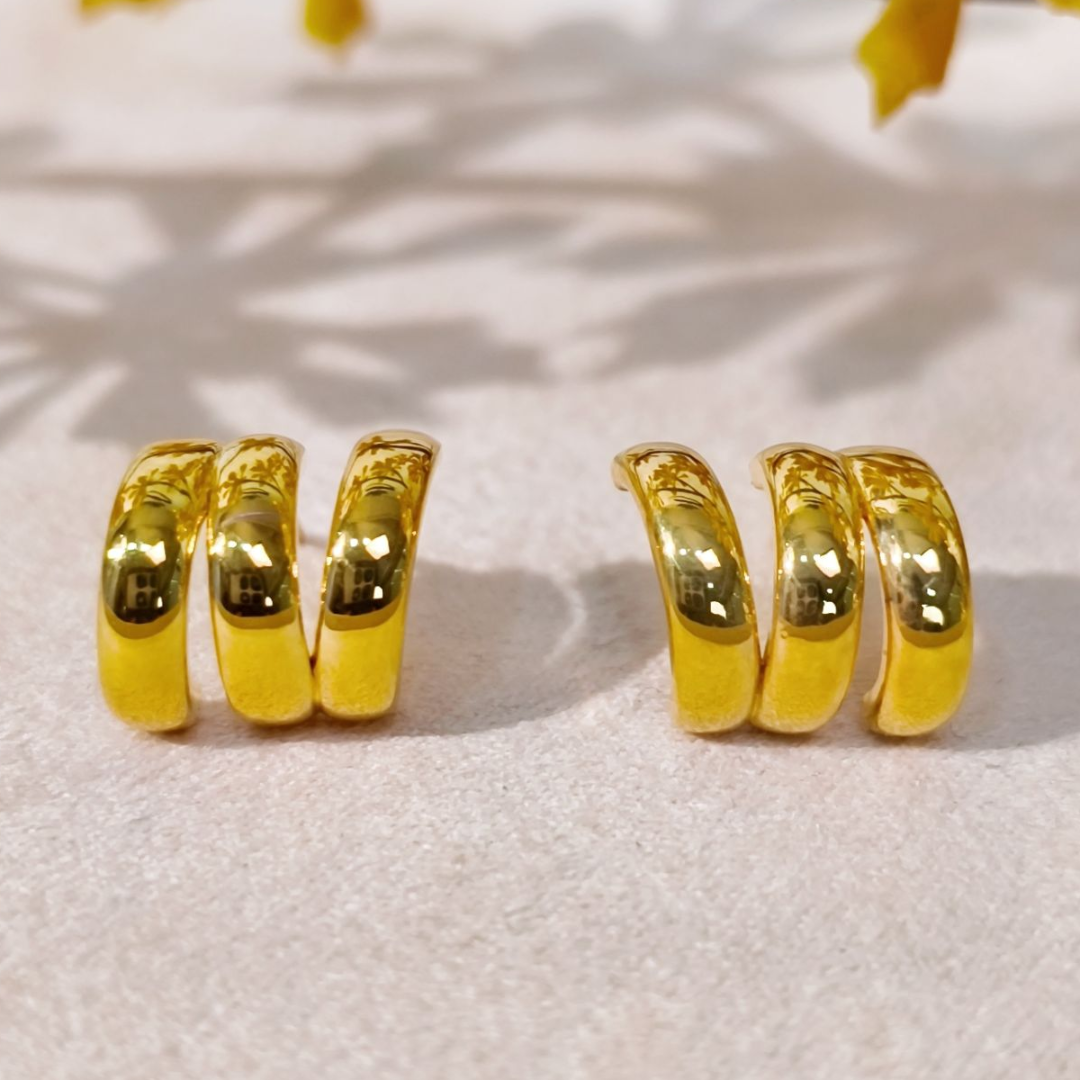 耳钉 18K金波浪耳钉一对素金 女士简约时尚百搭气质 多样性发一