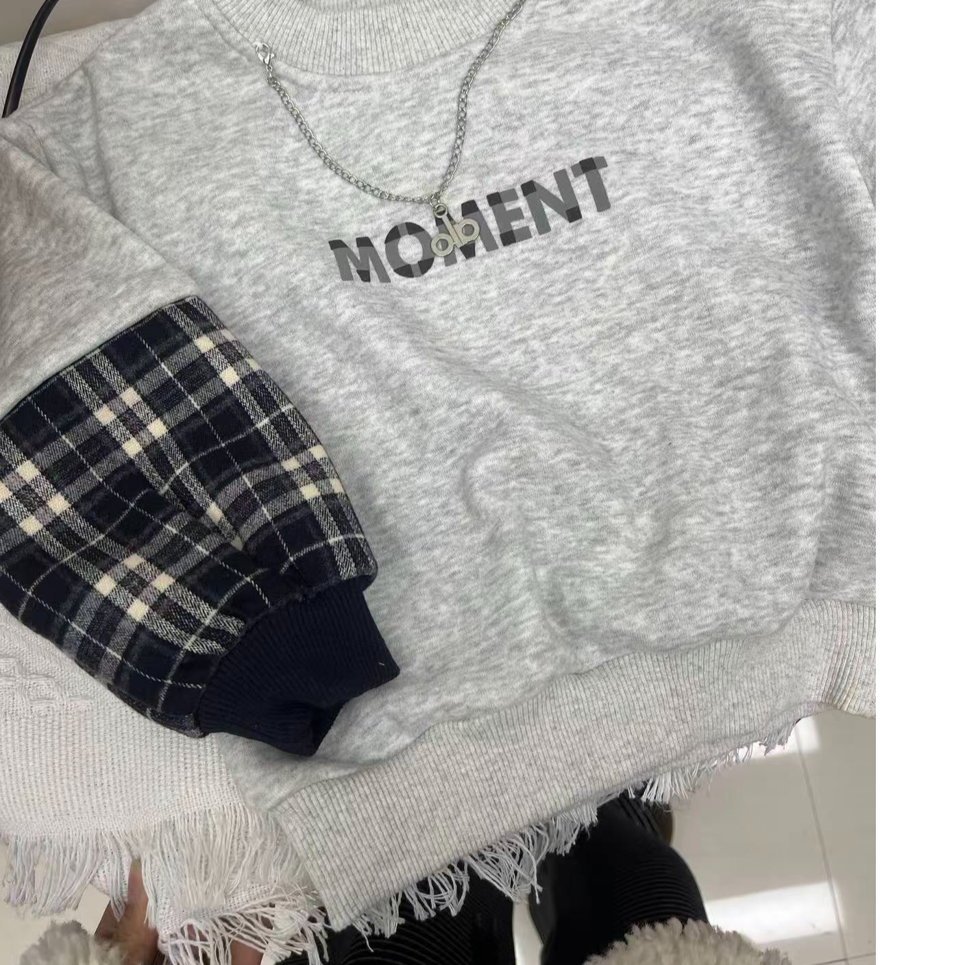 儿童加绒潮酷项链韩系卫衣