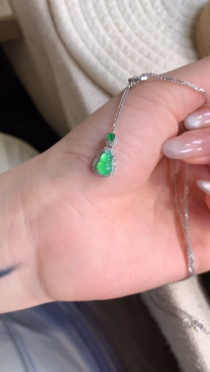 翡翠银S925镶嵌套链【挽石珠宝】葫芦