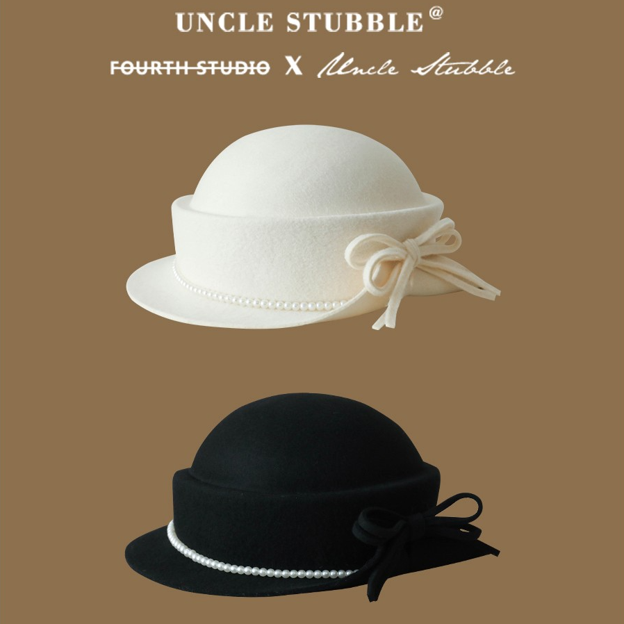 全羊毛蝴蝶结小礼帽女生秋冬高级感气质千金帽黑色赫本风毛毡帽子