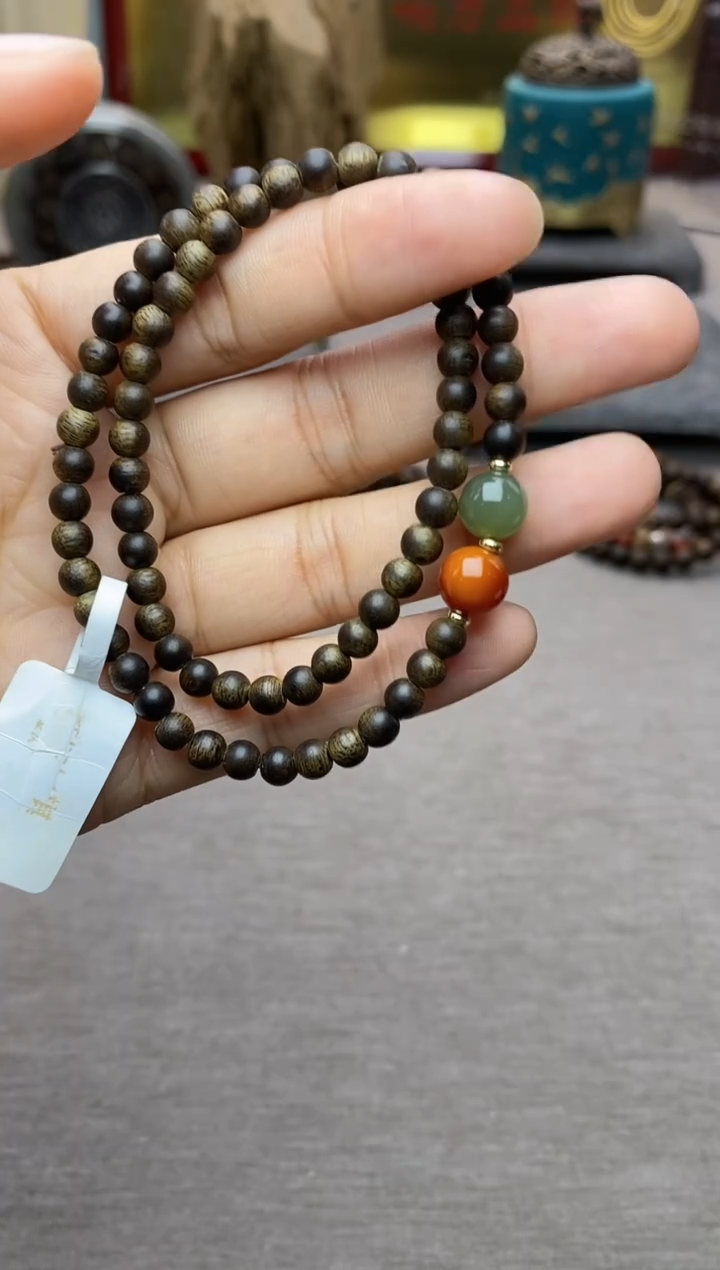 【闪购商品】沉香手串越南芽庄白棋0.4+配饰 沉水双圈款