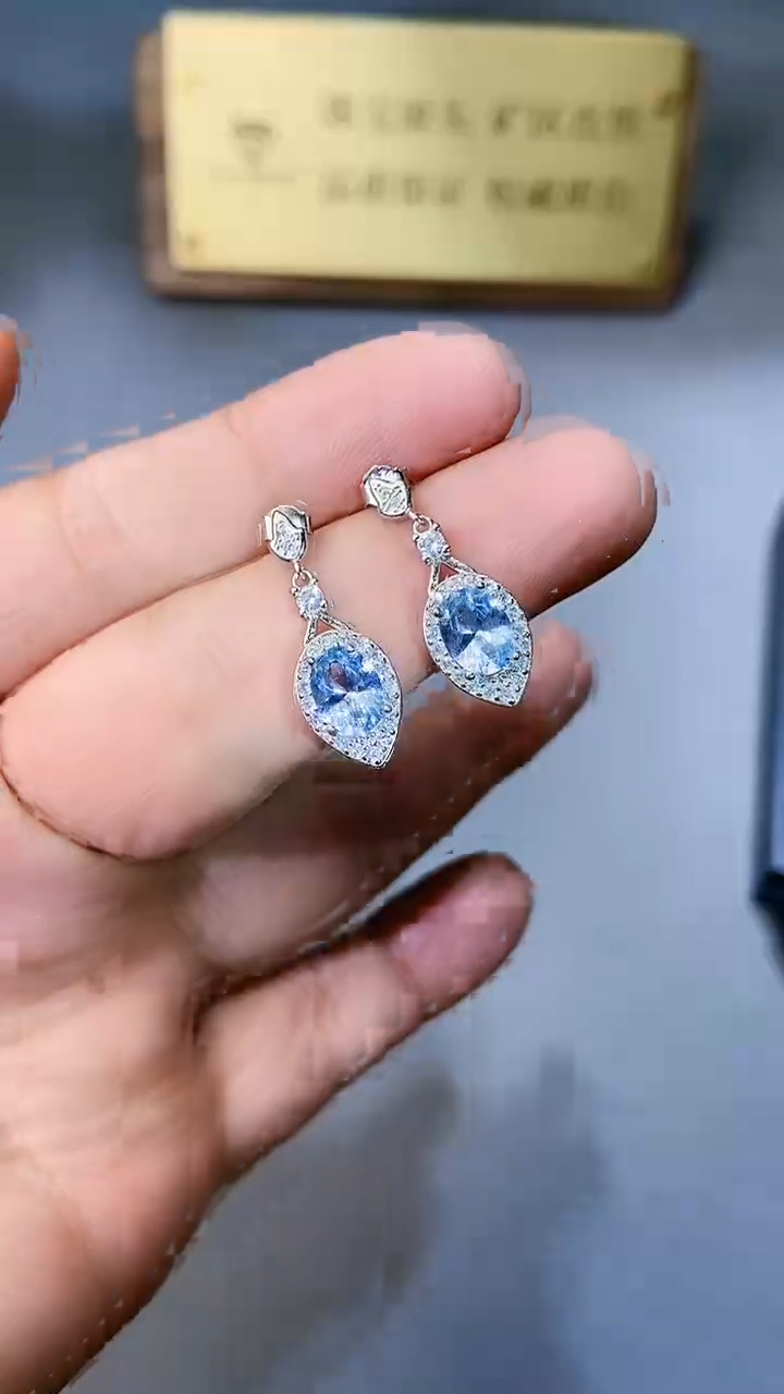 【闪购商品】海蓝宝石耳坠银S925镶嵌354