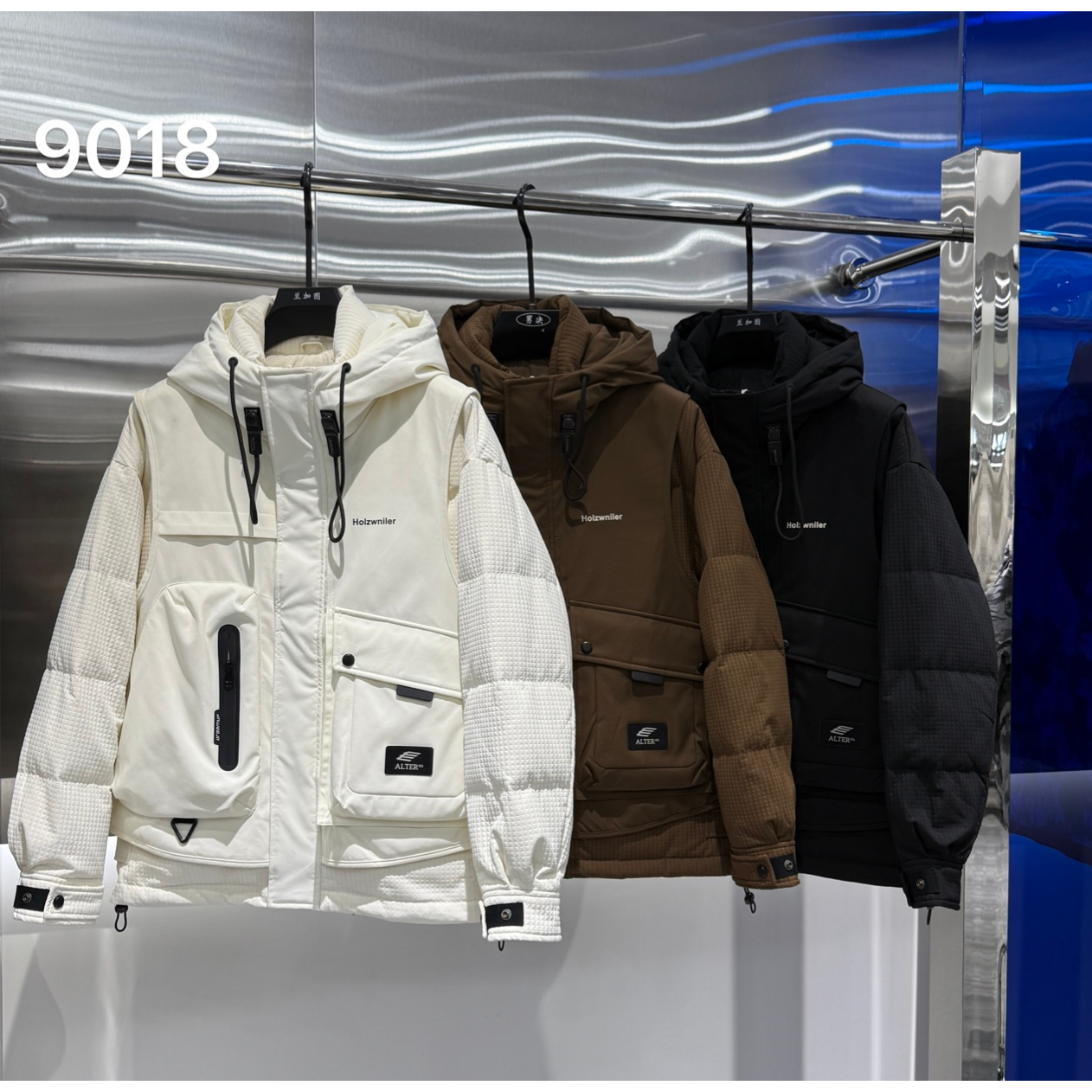 【机甲战士】9018冬季户外防风保暖立体假两件90羽绒服情侣款