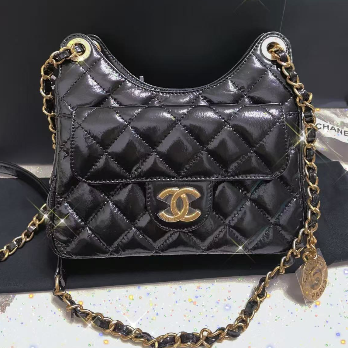 99新 Chanel/香奈儿 8063|香奈儿天猫精灵斜挎包黑金小号牛皮
