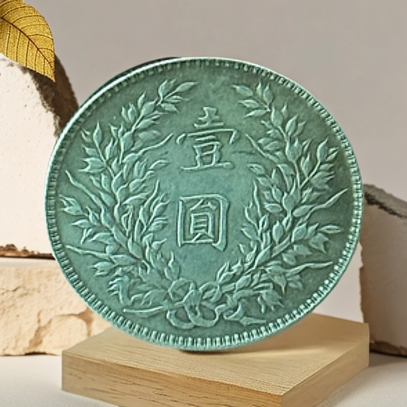 精美大头币桌面摆件手工绿色复古陶瓷主人杯雕刻龙纹青瓷家用创意