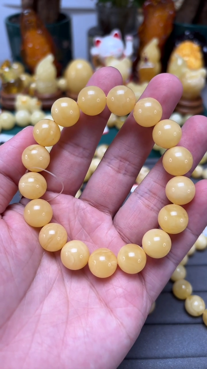 手串琥珀未镶嵌p21精品俄料白花手串 19.71克 12+mm