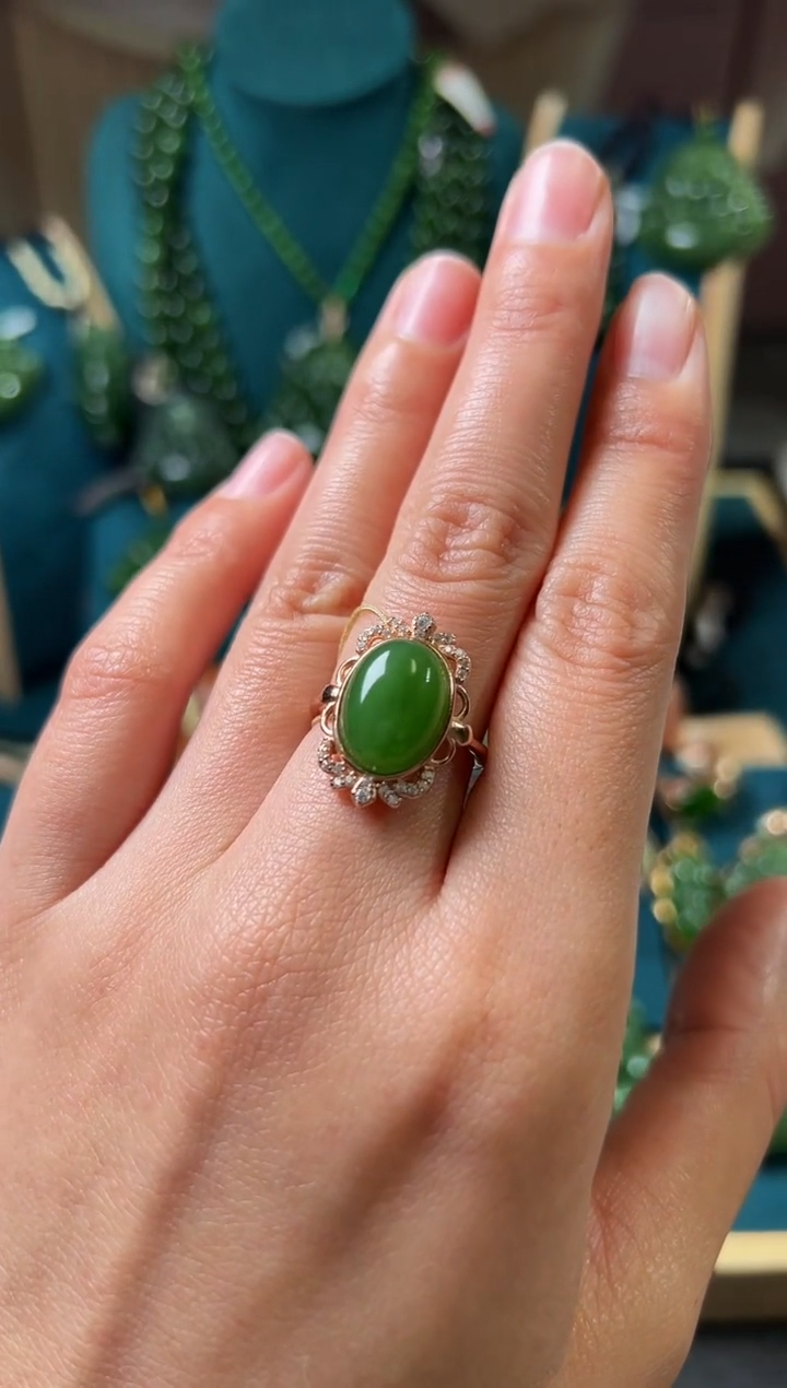 【闪购商品】和田玉（碧玉）戒指银S925镶嵌碧玉