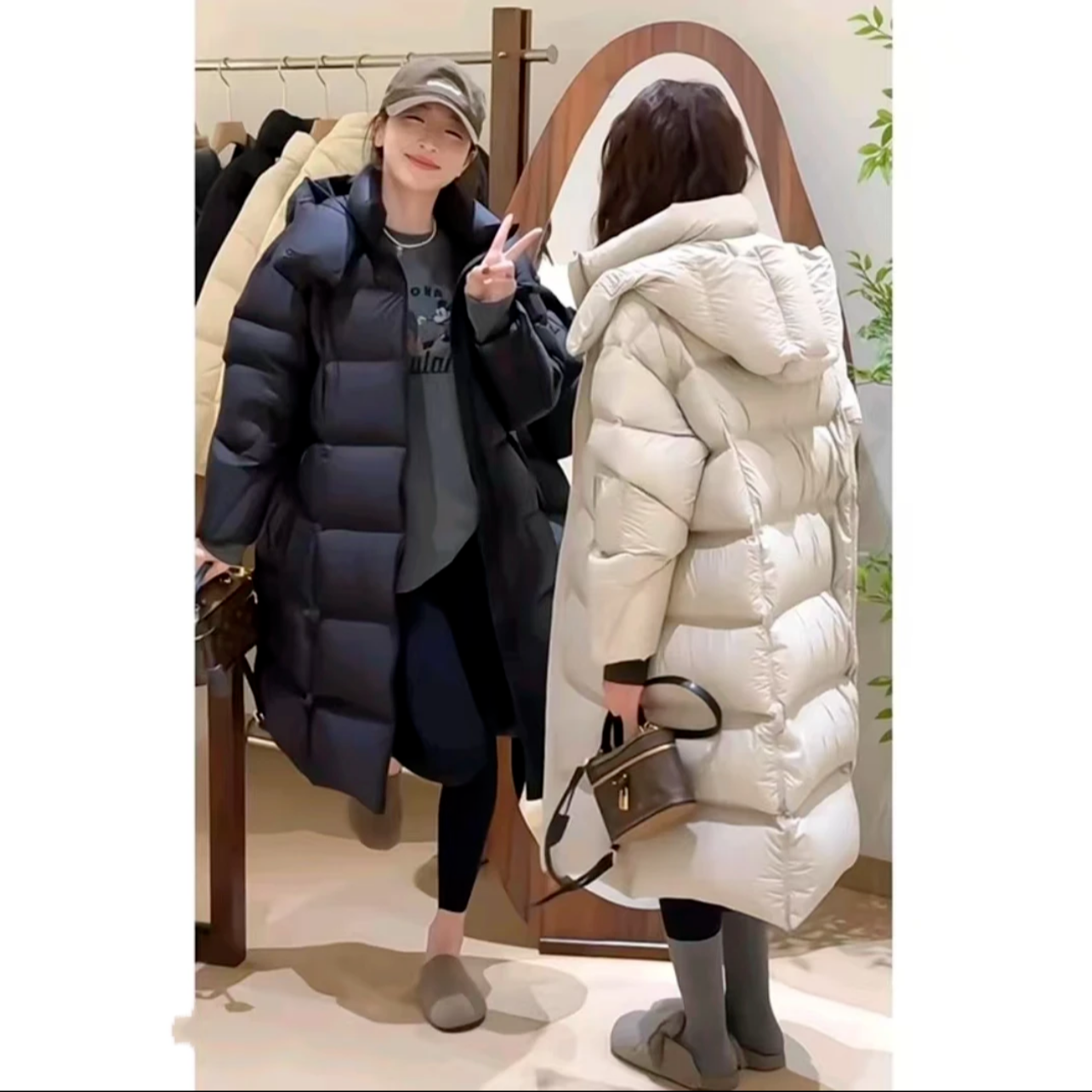 大被子90白鸭绒长款蓬松韩版连帽白鸭绒保暖羽绒服女