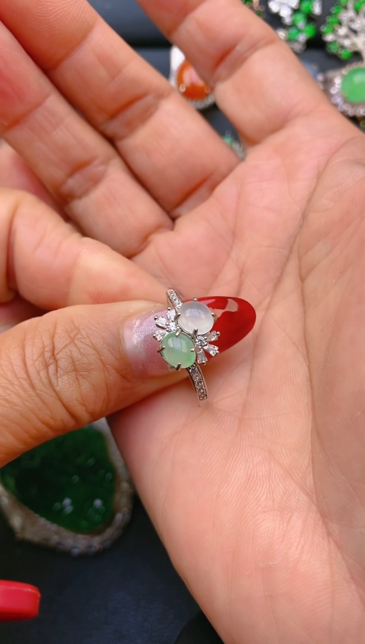 【闪购商品】翡翠戒指银S925镶嵌天然A货翡翠1