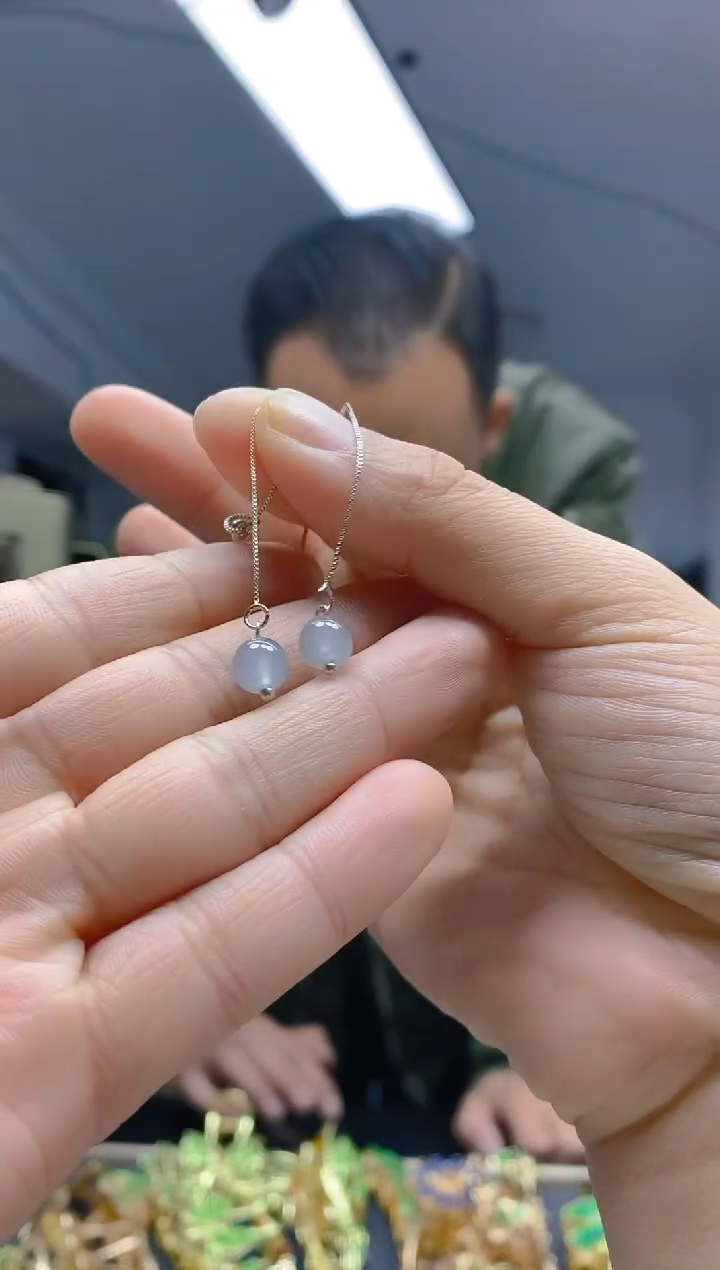 【闪购商品】翡翠耳饰银S925镶嵌366翡翠耳线