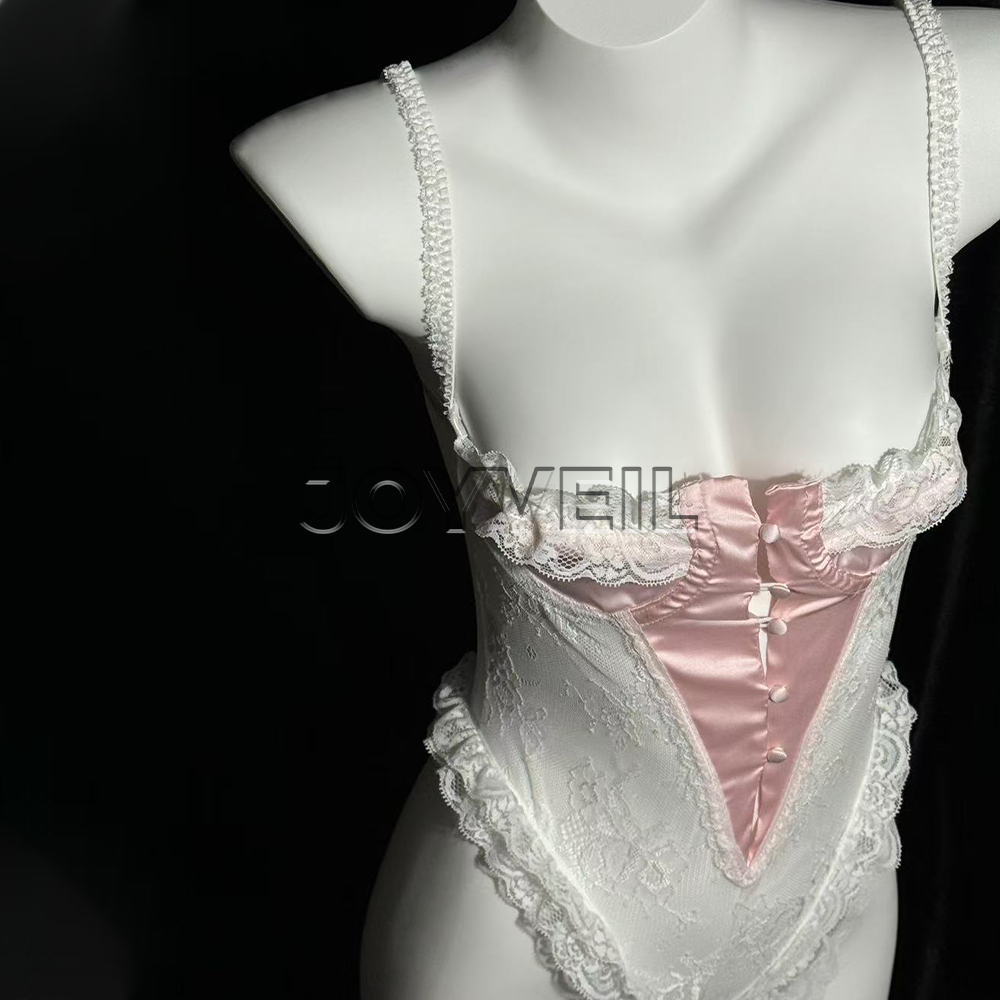 JOYVEIL悦帷甜美可爱白色蕾丝美背连体衣性感二次元日系上衣