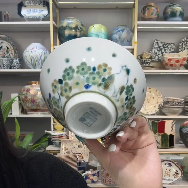 【单支】日本进口美浓烧花见猫饭碗12cm