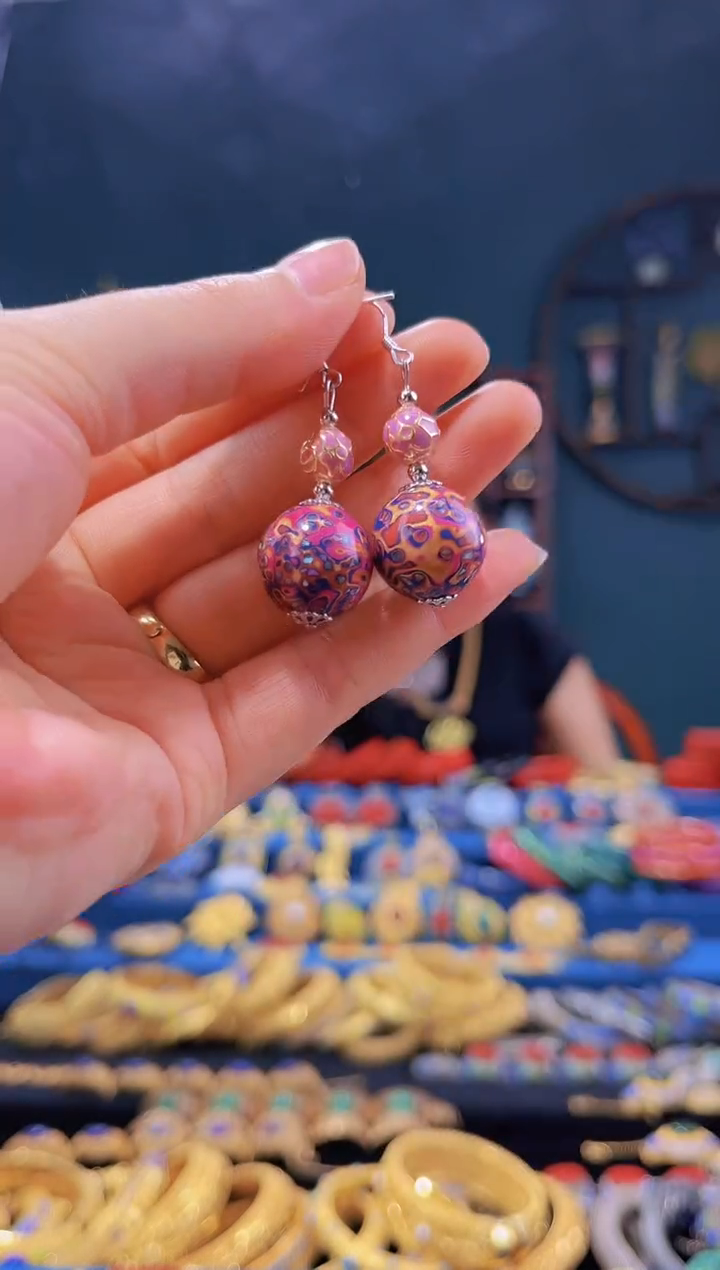 【闪购商品】非遗绝技 犀皮漆耳环 玫蓝