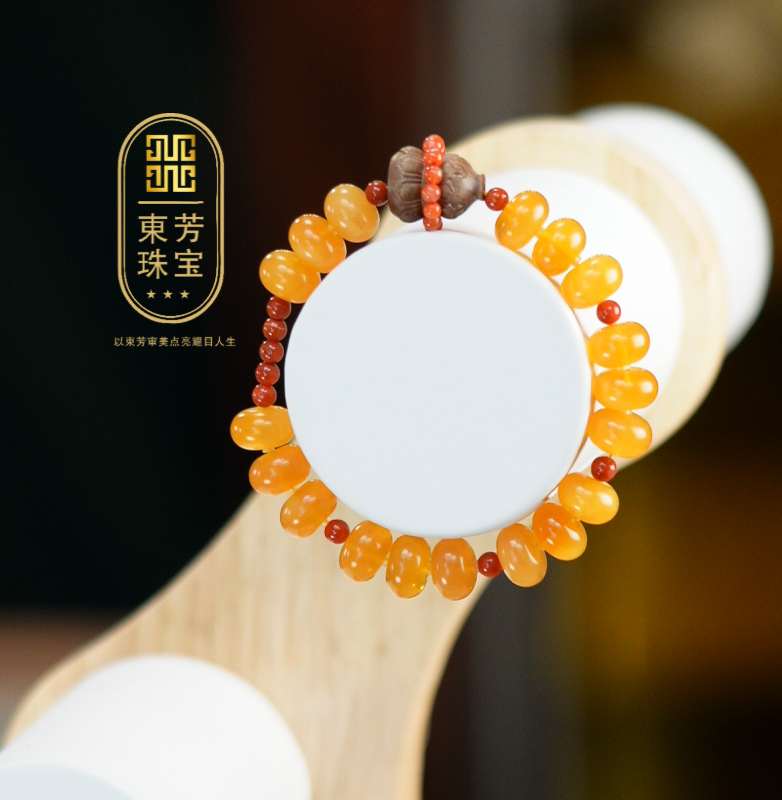 東芳珠宝-10mm天然鸡油黄蜜蜡手串diy老山檀蜜蜡手串天然蜜蜡手串