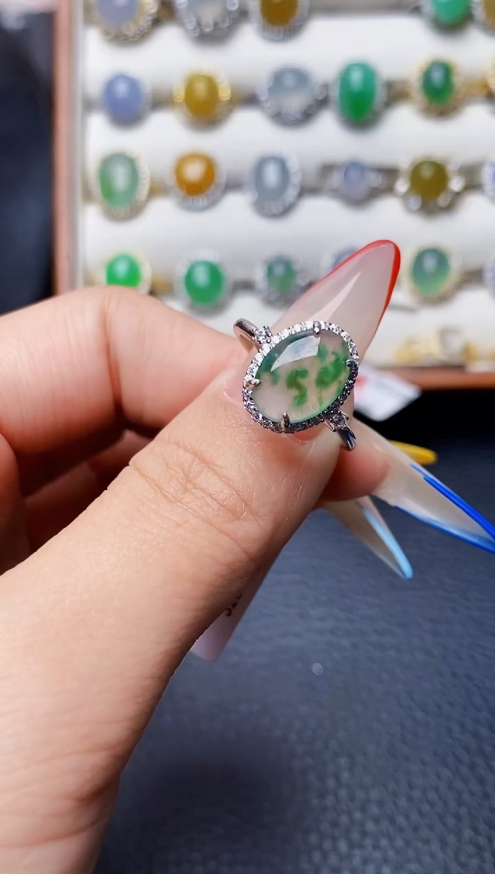 银S925镶嵌戒指翡翠3343