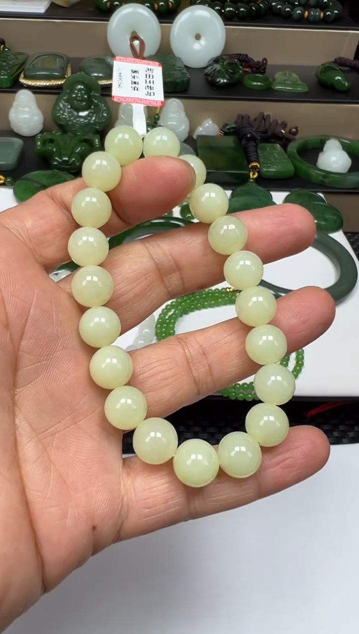 颈饰未镶嵌和田玉【老马】和田玉新疆且末黄口约10mm手串