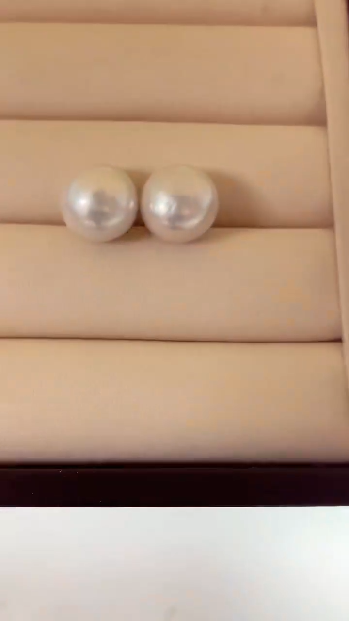 【闪购商品】淡水珍珠耳钉银S925镶嵌淡水珍珠耳钉14-15mm