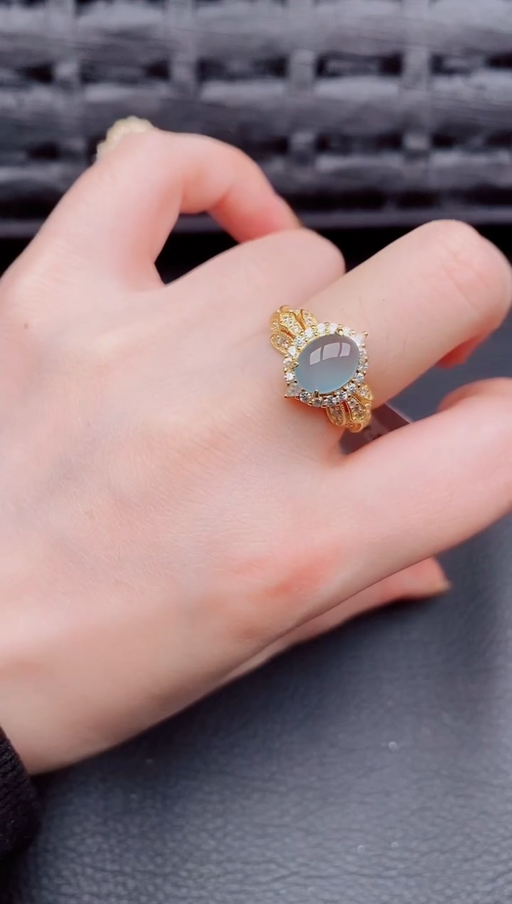 【闪购商品】翡翠戒指银S925镶嵌天然a货翡翠395