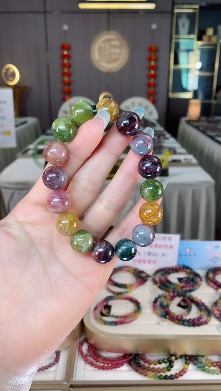 未镶嵌老矿碧玺彩虹单圈手串13mm+碧玺多样性发一条mz