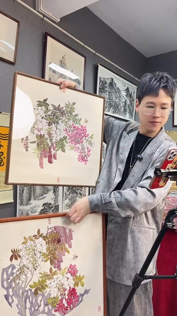 国画N**o50号荆贵家绘画小品镜框2个带画册