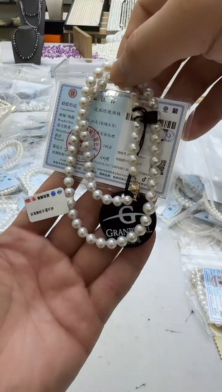 淡水珍珠14K金镶嵌项链6-7mm 灯笼扣-孤品