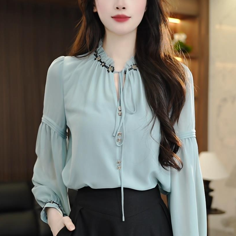 K250092-衬衫女长袖2025春夏新款时尚减龄高端显瘦开衫上衣女