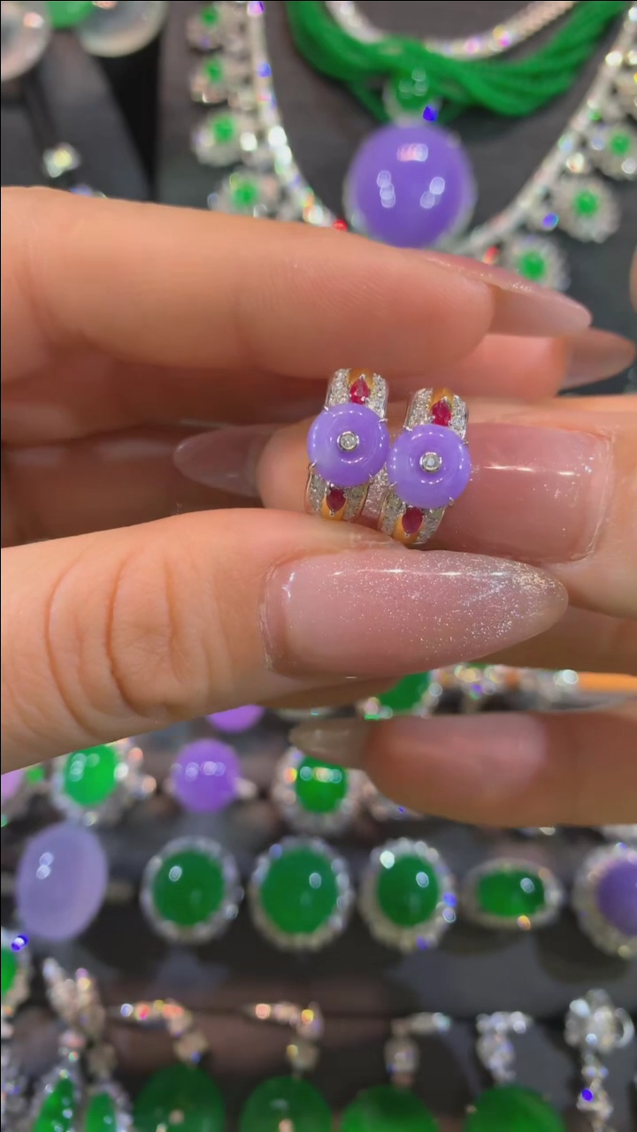 【闪购商品】翡翠耳饰18K金镶嵌耳饰