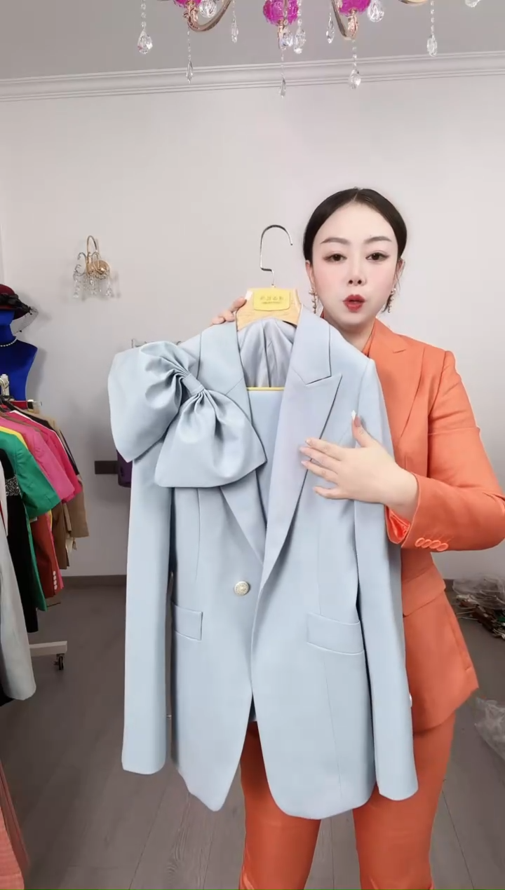 L码 雾霾蓝九分裤套装