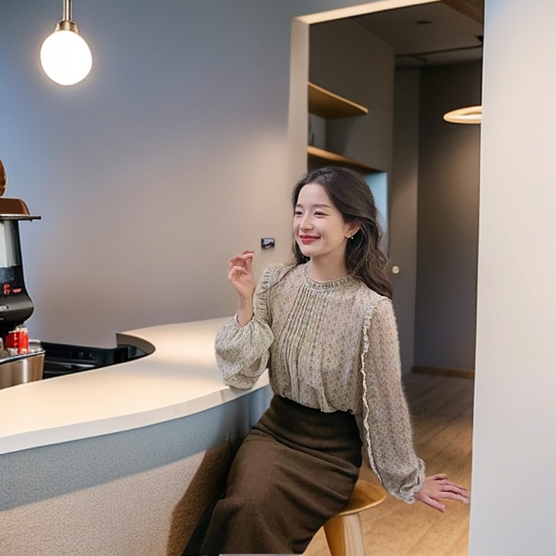 新款精致优雅气质百搭两件套衬衫女装禅意仙气飘飘1301039