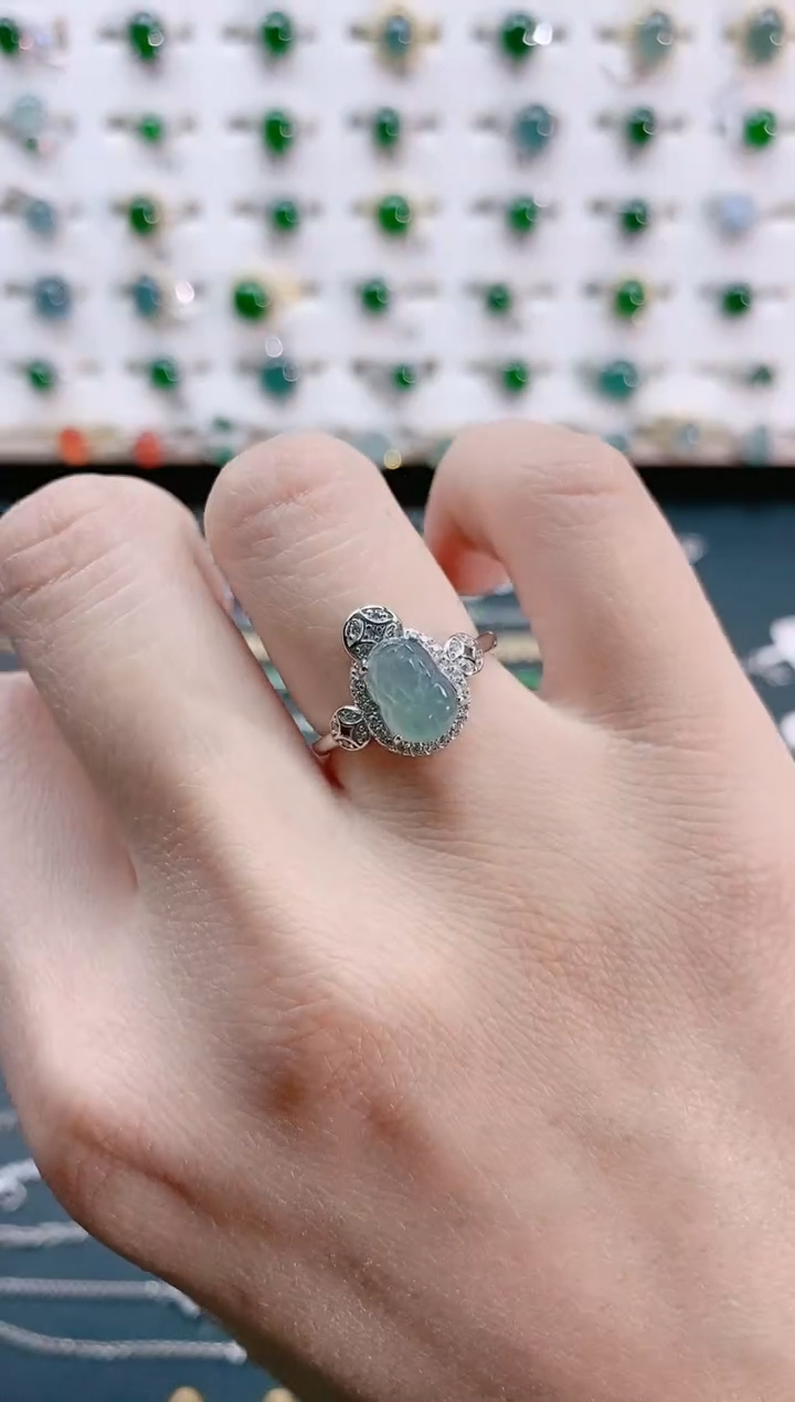 【闪购商品】翡翠戒指银S925镶嵌天然翡翠