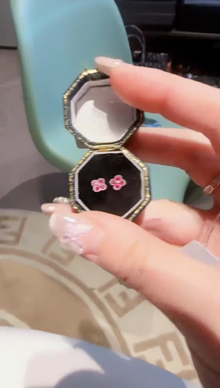 【闪购商品】红宝石耳钉铂Pt950镶嵌精选四叶草耳钉