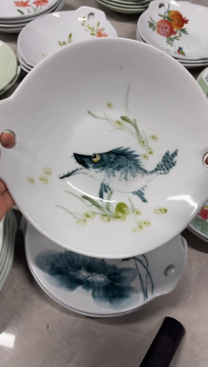 景德镇高温陶瓷食品级手绘釉中彩-双耳盘