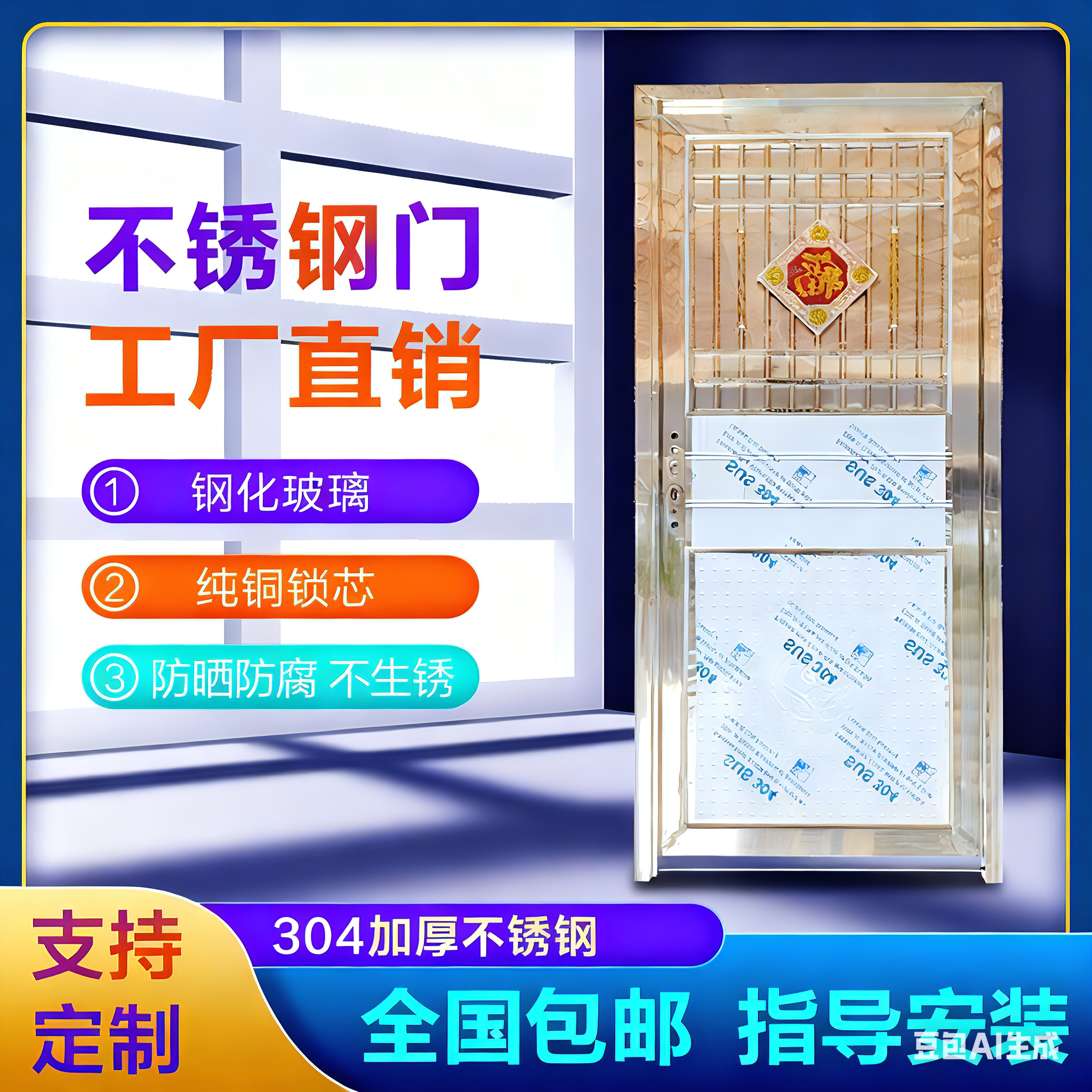 不锈钢门标准尺寸家用不锈钢大门入户门单门加厚