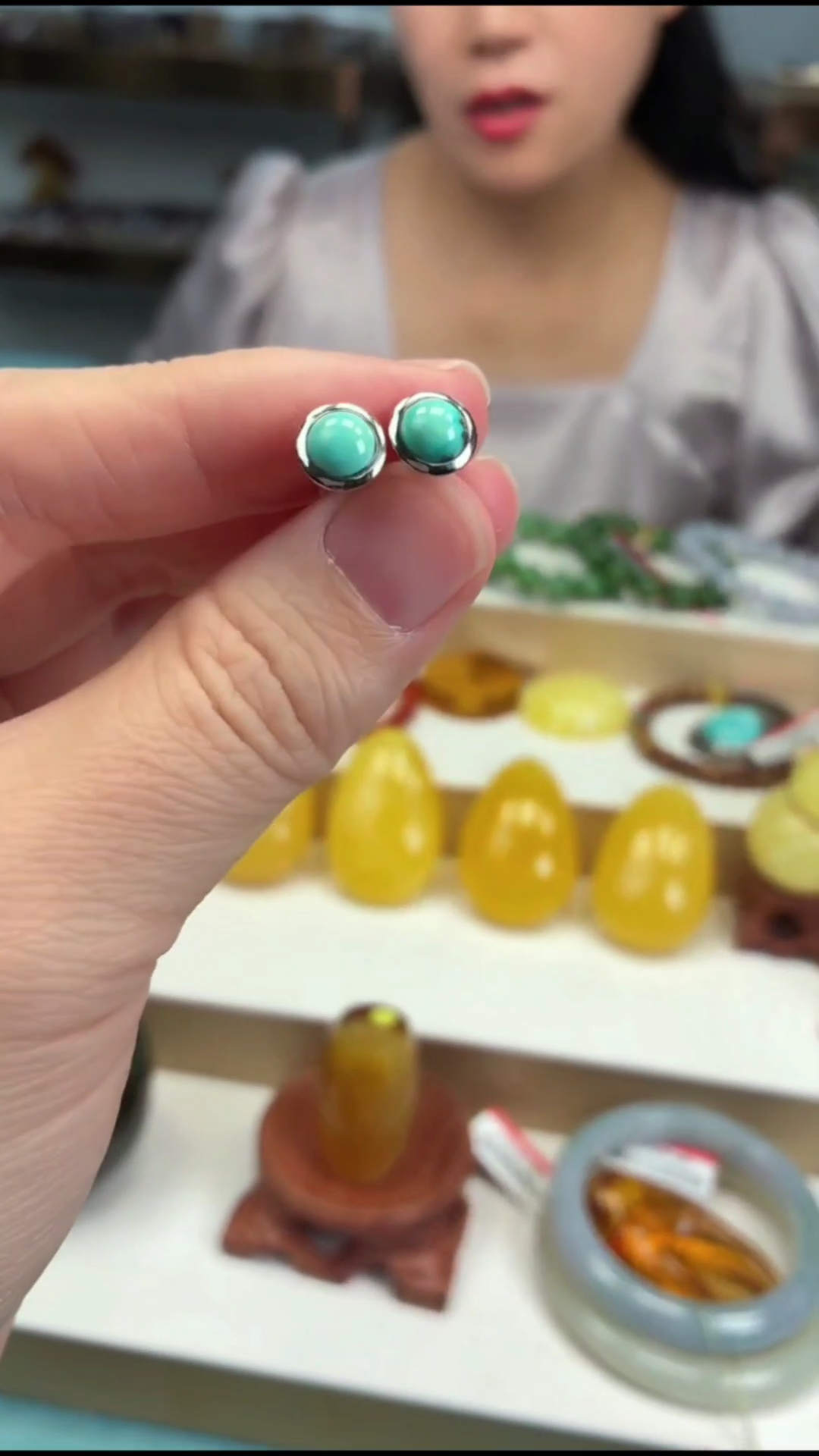 银S925镶嵌耳钉玛瑙/玉髓耳钉