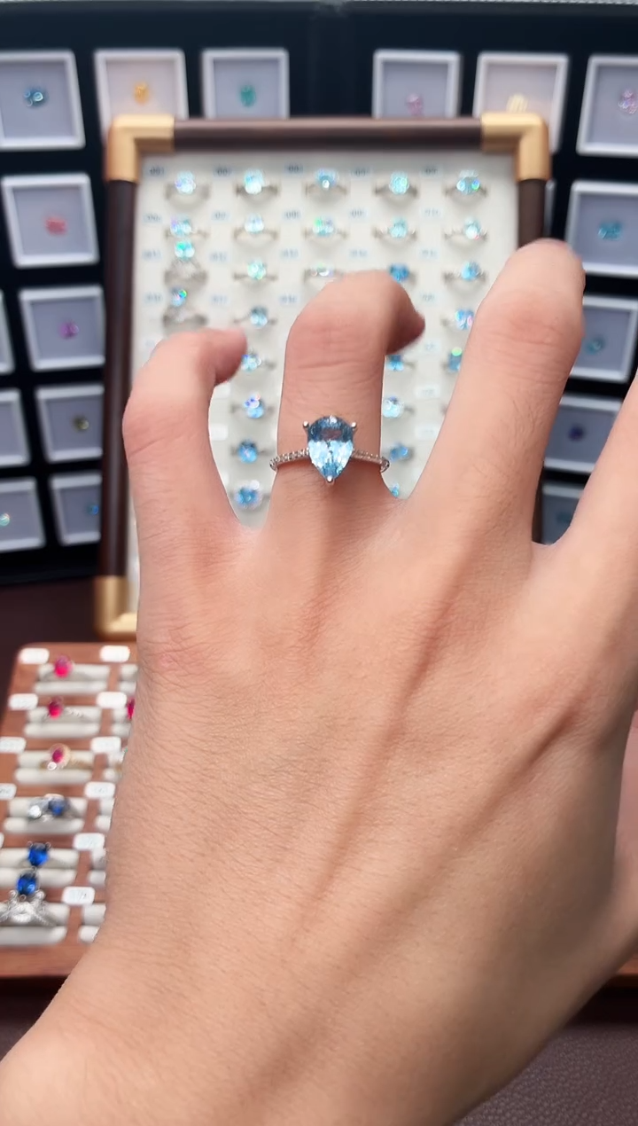 银S925镶嵌戒指海蓝宝石111