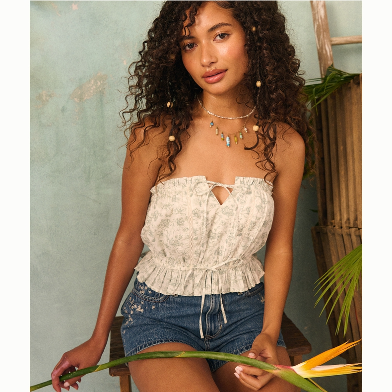 Hollister25夏新款法式辣妹甜美度假抹胸露肩吊带女装340-5300