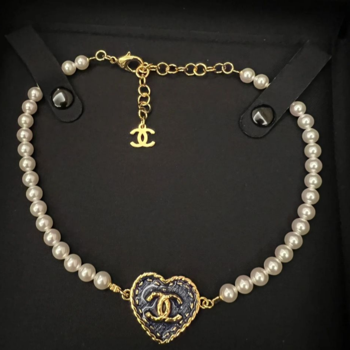 99新 Chanel/香奈儿 小花6枫23P新款牛仔爱心珍珠双C项链chocker