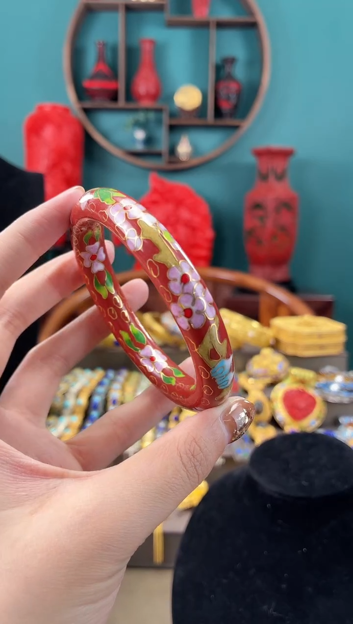 非遗手工景泰蓝镯子砖红色