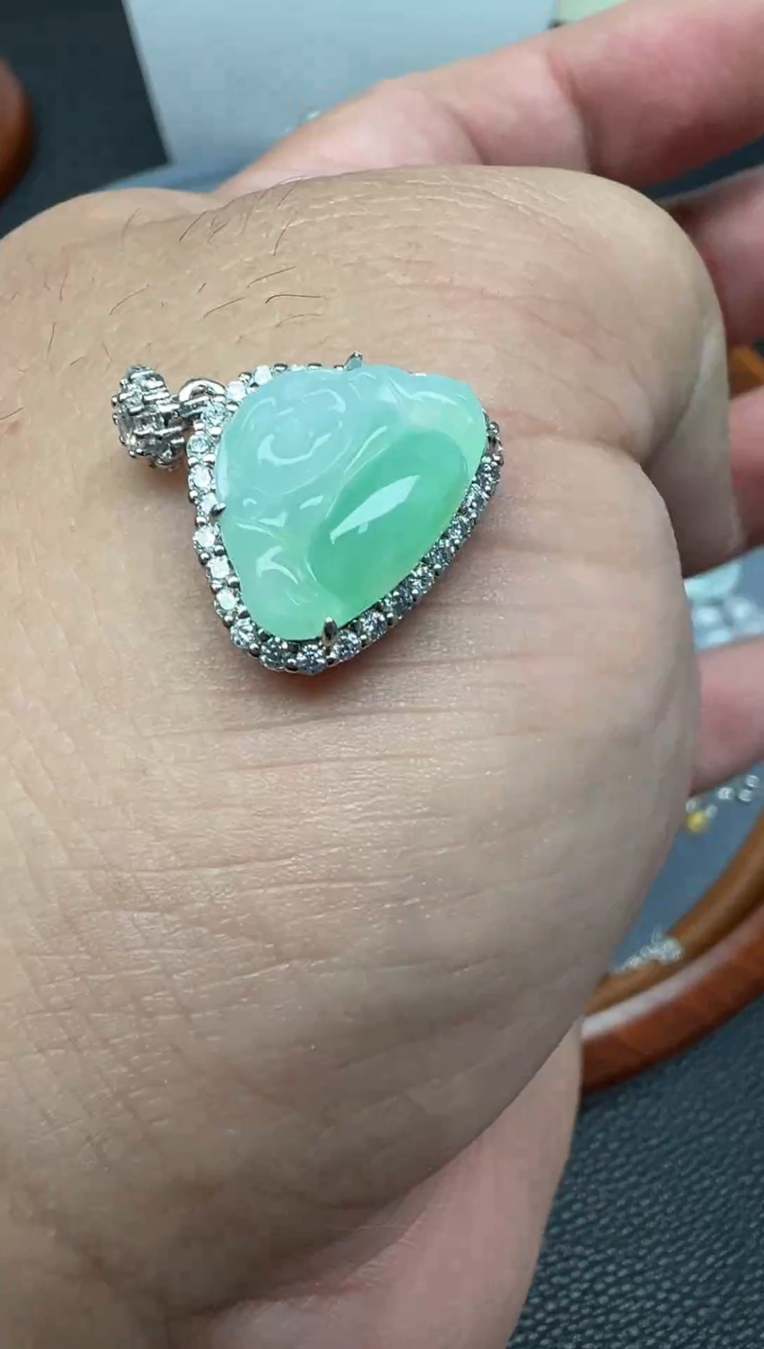 颈饰银S925镶嵌翡翠（1号链接）纯天然A货缅甸翡翠佛公吊坠