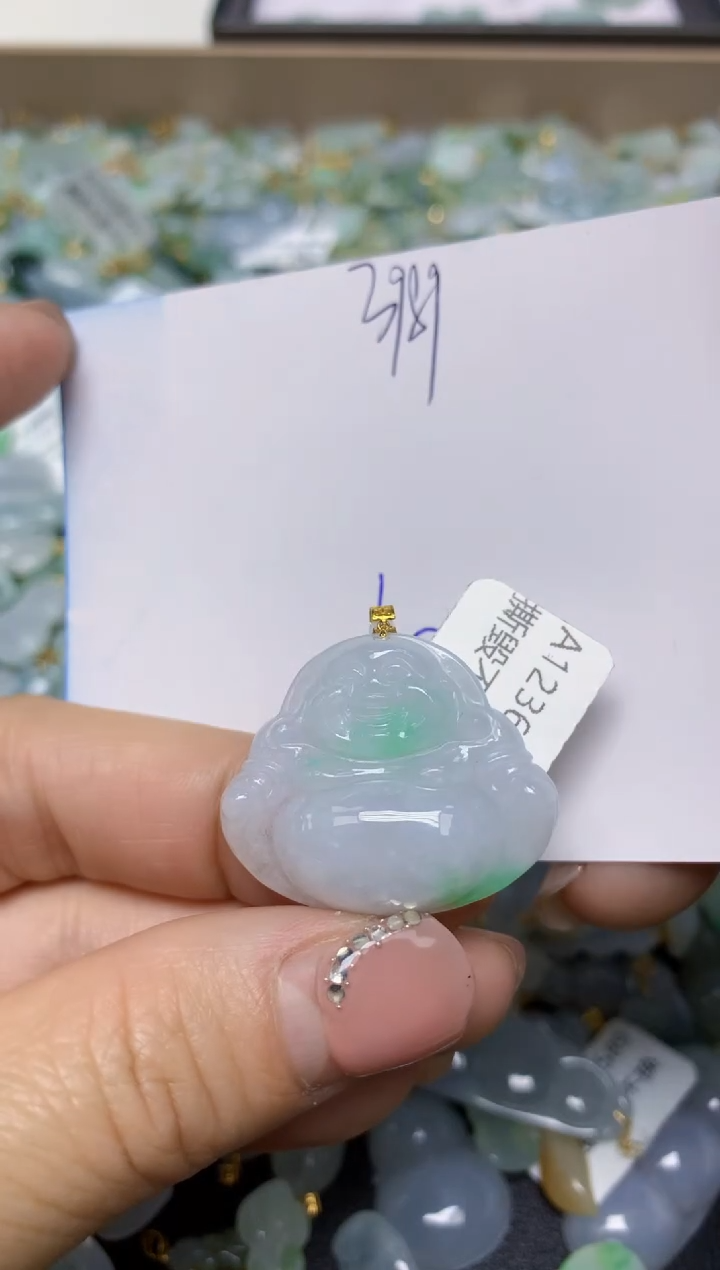【闪购商品】翡翠挂件18K金镶嵌 天然翡翠A货