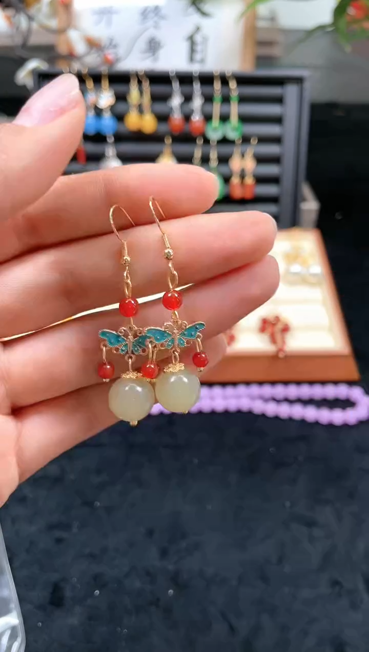 【闪购商品】南红玛瑙耳饰银S925镀金镶嵌301000