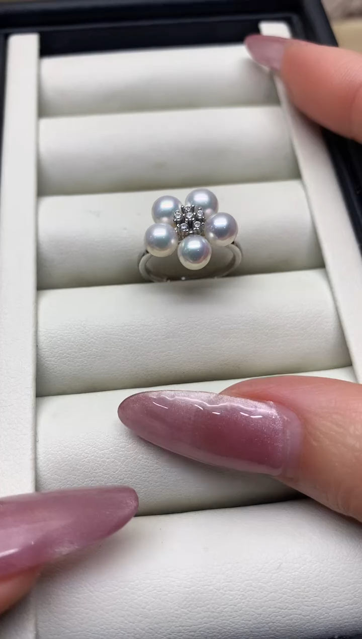 银S925镶嵌戒指淡水珍珠S925银淡水珍珠戒指