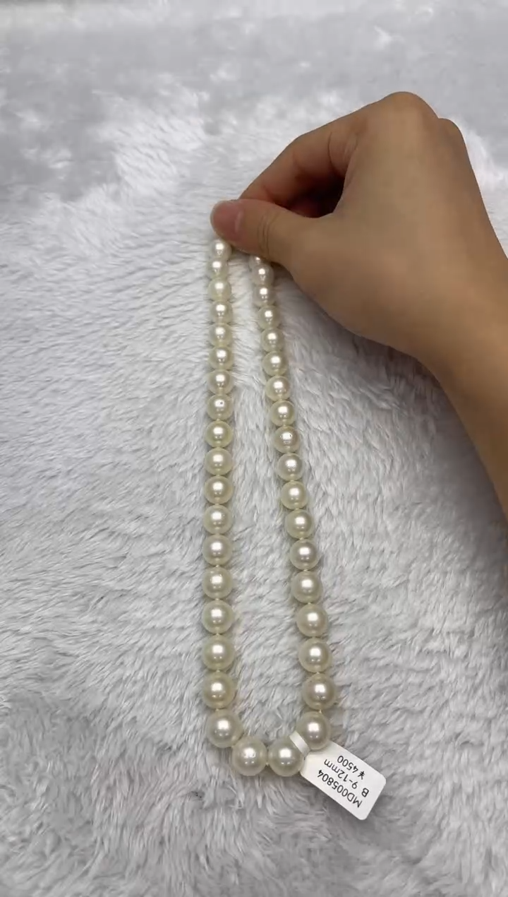 项链银S925镶嵌海水珍珠澳白9-12mm