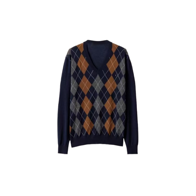 【YLANGENE】拼色格纹针织衫0089RD