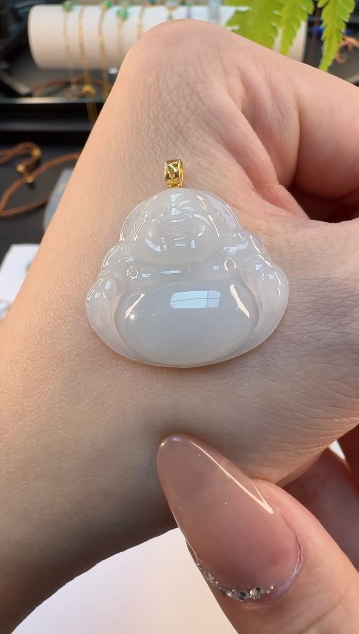 【闪购商品】翡翠吊坠(不含链)18K金镶嵌缅甸翡翠A货吊坠